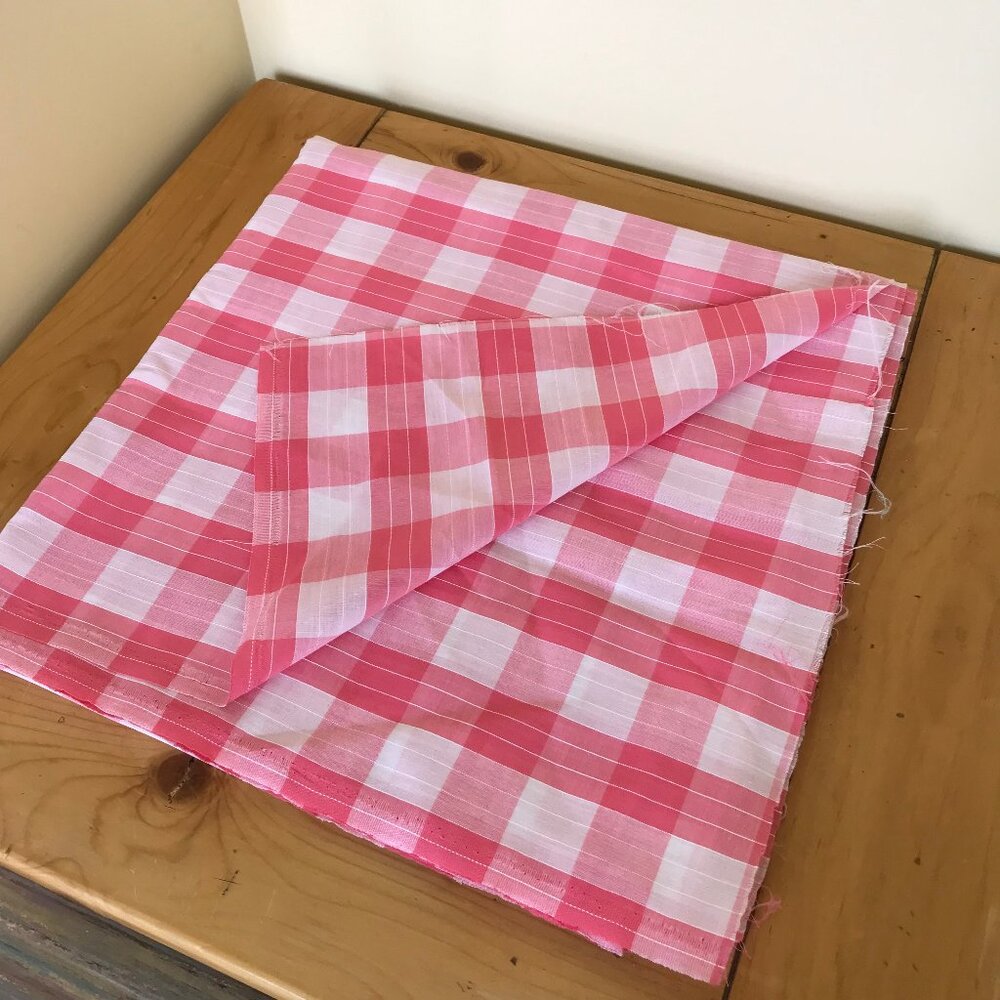 Pink & White Check Plaid Fabric Polycotton Semi Sheer 60x110" Picnic Gingham